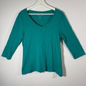 Architect 100% Cotton Teal 3/4 Sleeve V Neck Top Size‎ Large